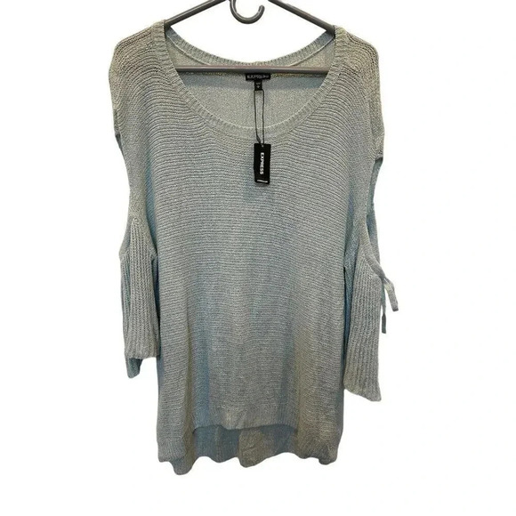 NEW Express Women’s Large Oversized Slouchy Sweater With Cutout Bell Sleeves - Picture 4 of 7